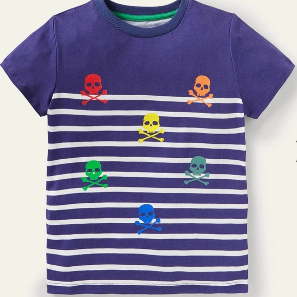 BODEN NWT AUTHENTIC BRETON STRIPES NAVY/WHITE 100% COTTON SKULL DESIGN TSHIRT - Picture 1 of 10
